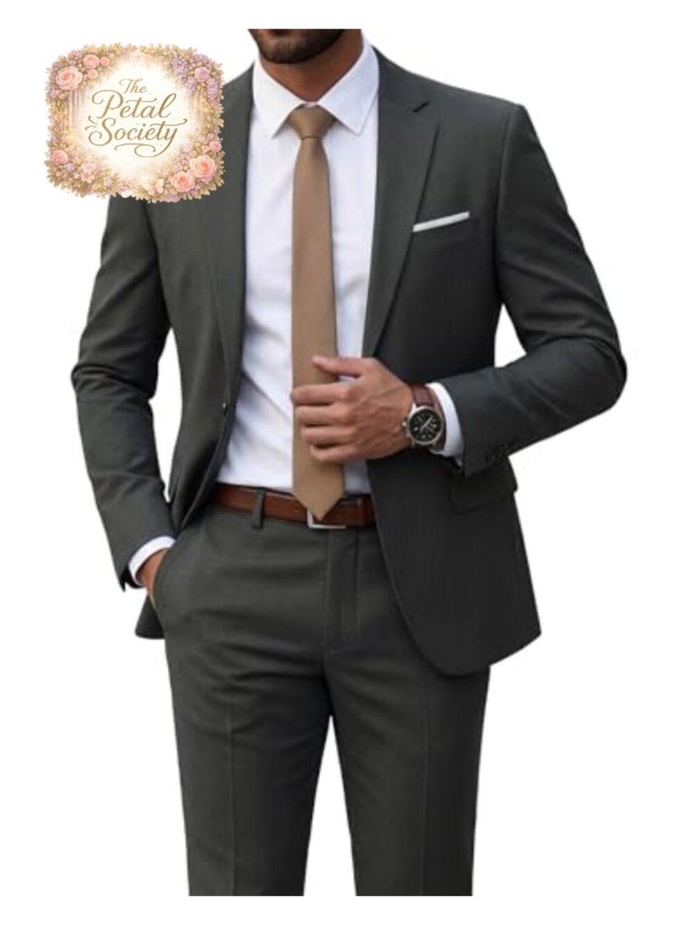 Men's 2 Piece Slim Fit Stretch Suit Jacket Pants & Tie Set Business Wedding